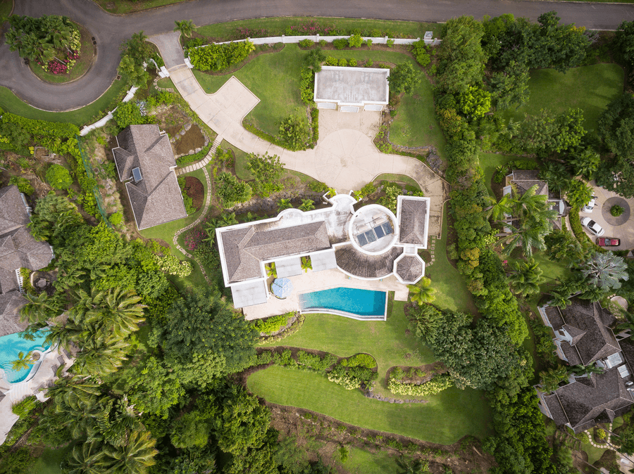 Monkey Hill at Sugar Hill top down view of villa and surrounding area